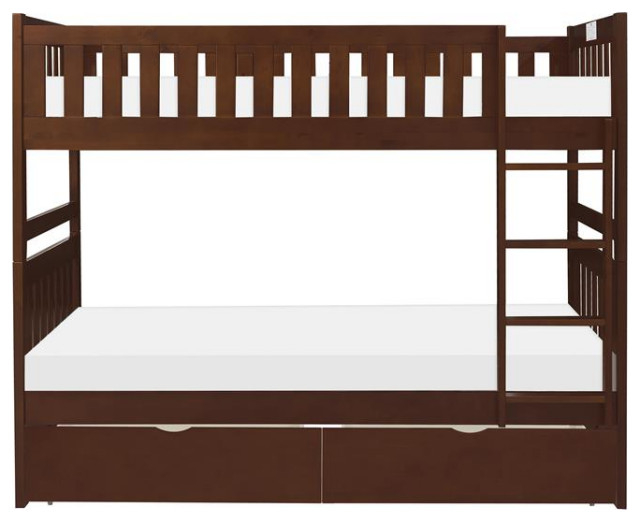 Lexicon Rowe Wood Twin Over Twin Bunk Bed With Storage Boxes In Dark ... with regard to Lexicon Rowe Transitional Wood Corner Bunk Bed With Storage Boxes In Dark Cherry