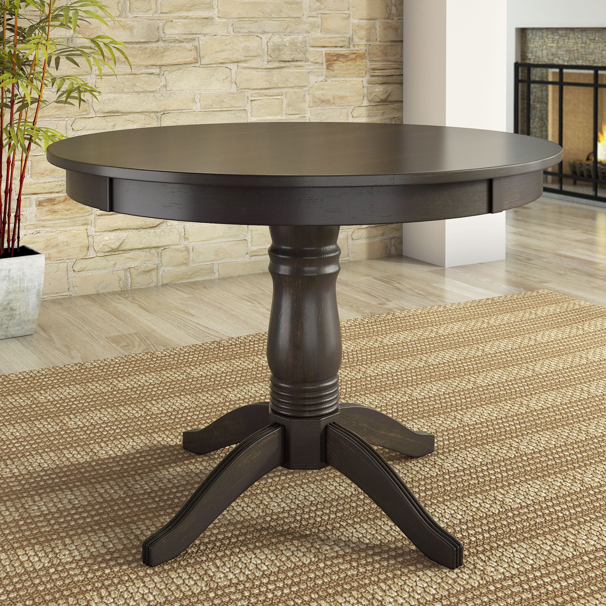 Lexington 42" Round Wood Pedestal Base Dining Table, Black - Walmart.com inside Creating a Cozy Dining Space with a 42" Round Table and Two Chairs