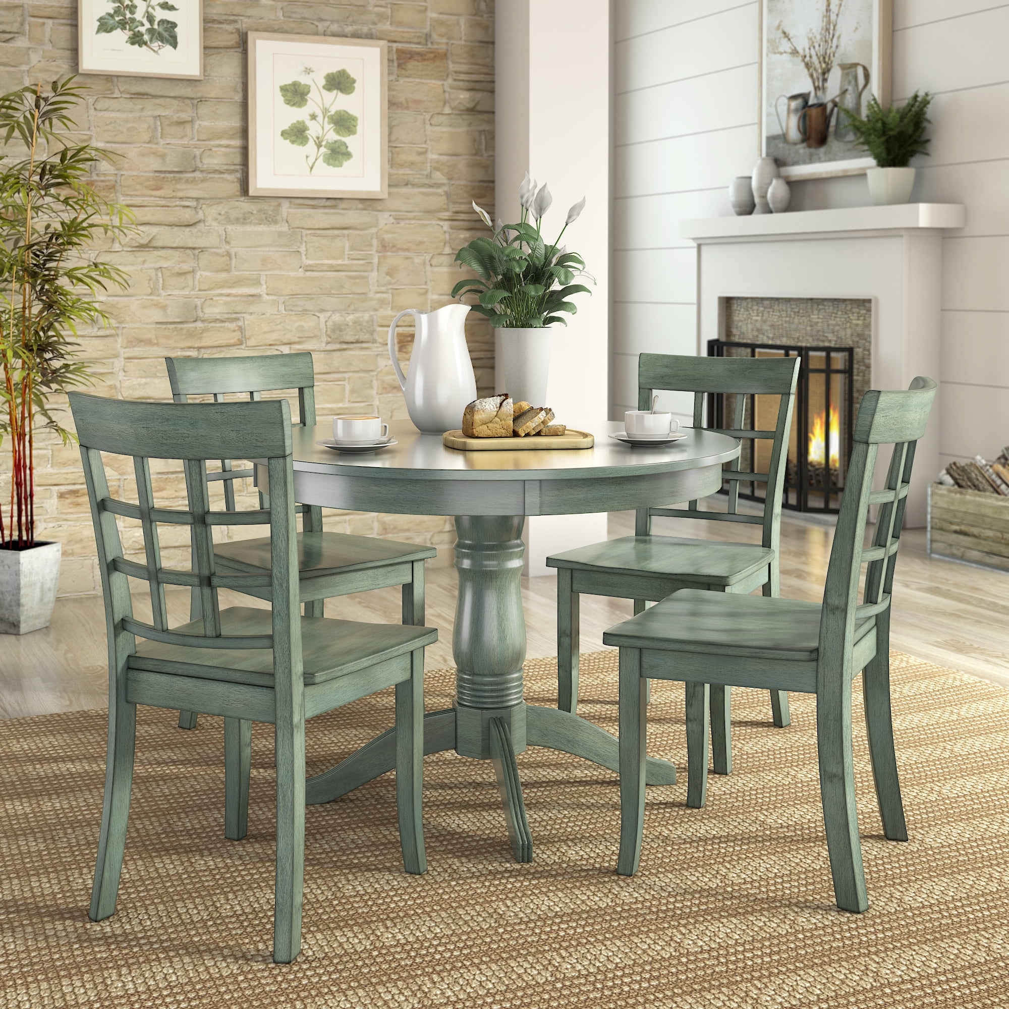Lexington 5-Piece Wood Dining Set, Round Table And 4 Window Back Chairs ... pertaining to The Ultimate Guide to Maintaining and Caring for Your 5-Piece Table and Chairs
