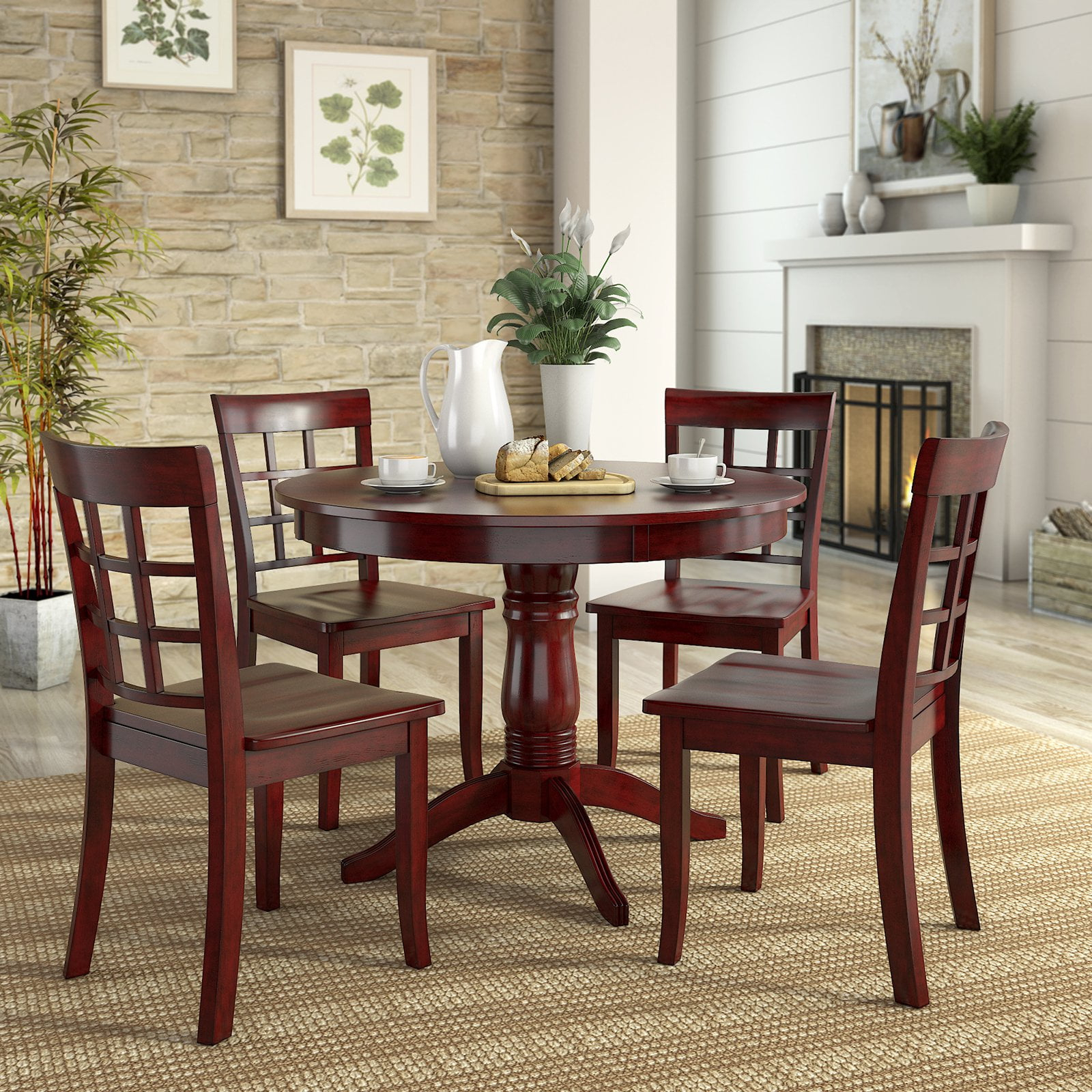 Lexington 5-Piece Wood Dining Set, Round Table And 4 Window Back Chairs ... throughout The Ultimate Guide to Maintaining and Caring for Your 5-Piece Table and Chairs