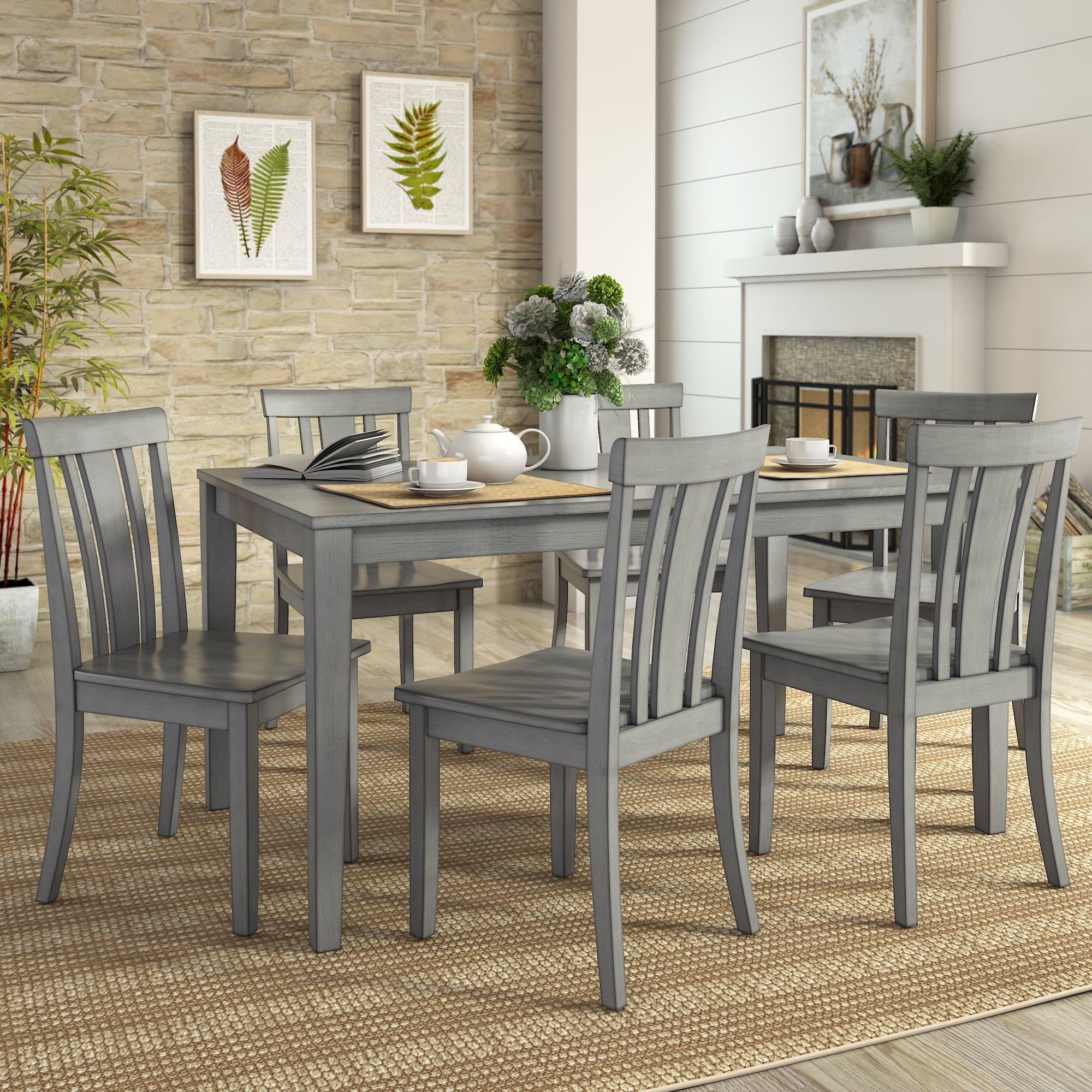Lexington Large Wood Dining Set With 6 Slat Back Chairs, Antique Grey ... inside Enhancing Your Home A Deep Dive into the World of Round Dining Tables