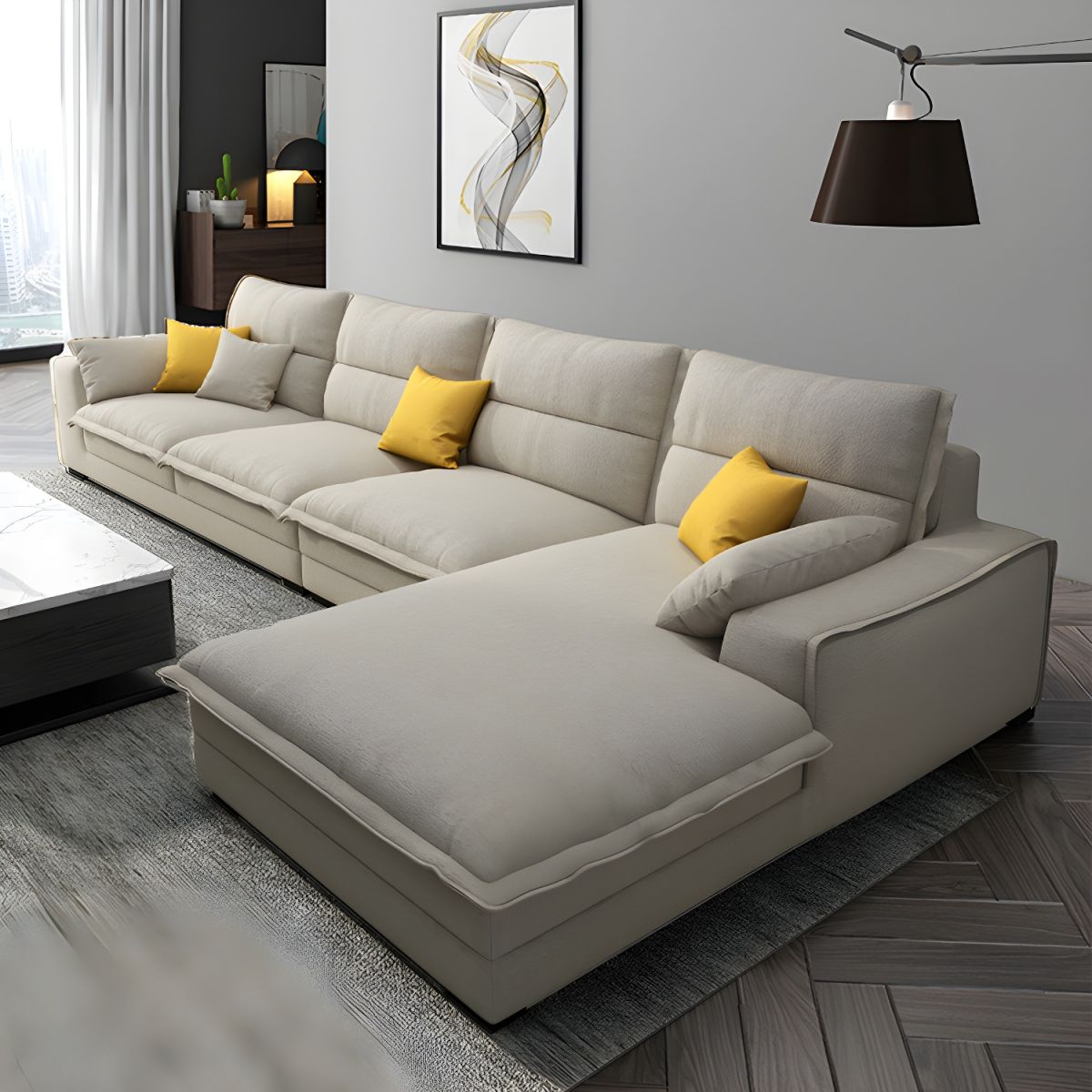 Linen Sectional Sofa L-Shape Stationary Sectional Sofa,Pillowed Back ... pertaining to Allen Mid Century Modern Living Room Corner Fabric Linen Sectional Sofa In Gray