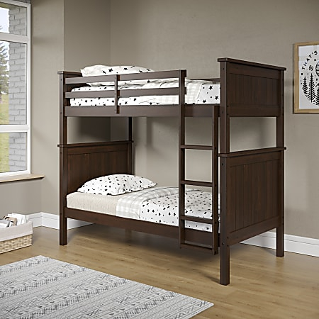Linon Finola Bunk Bed Twin Over Twin Walnut - Office Depot in Linon Heavy Metal Twin Over Twin Bunk Bed Attached Ladder In Black