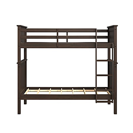 Linon Finola Bunk Bed Twin Over Twin Walnut - Office Depot with regard to Linon Heavy Metal Twin Over Twin Bunk Bed Attached Ladder In Black