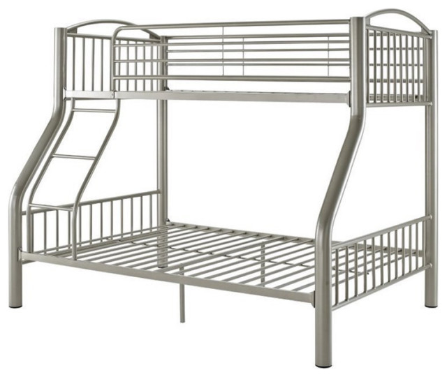 Linon Heavy Metal Twin Over Full Bunk Bed Attached Ladder In Pewter ... within Maximizing Space with a Linon Twin Over Twin Bunk Bed