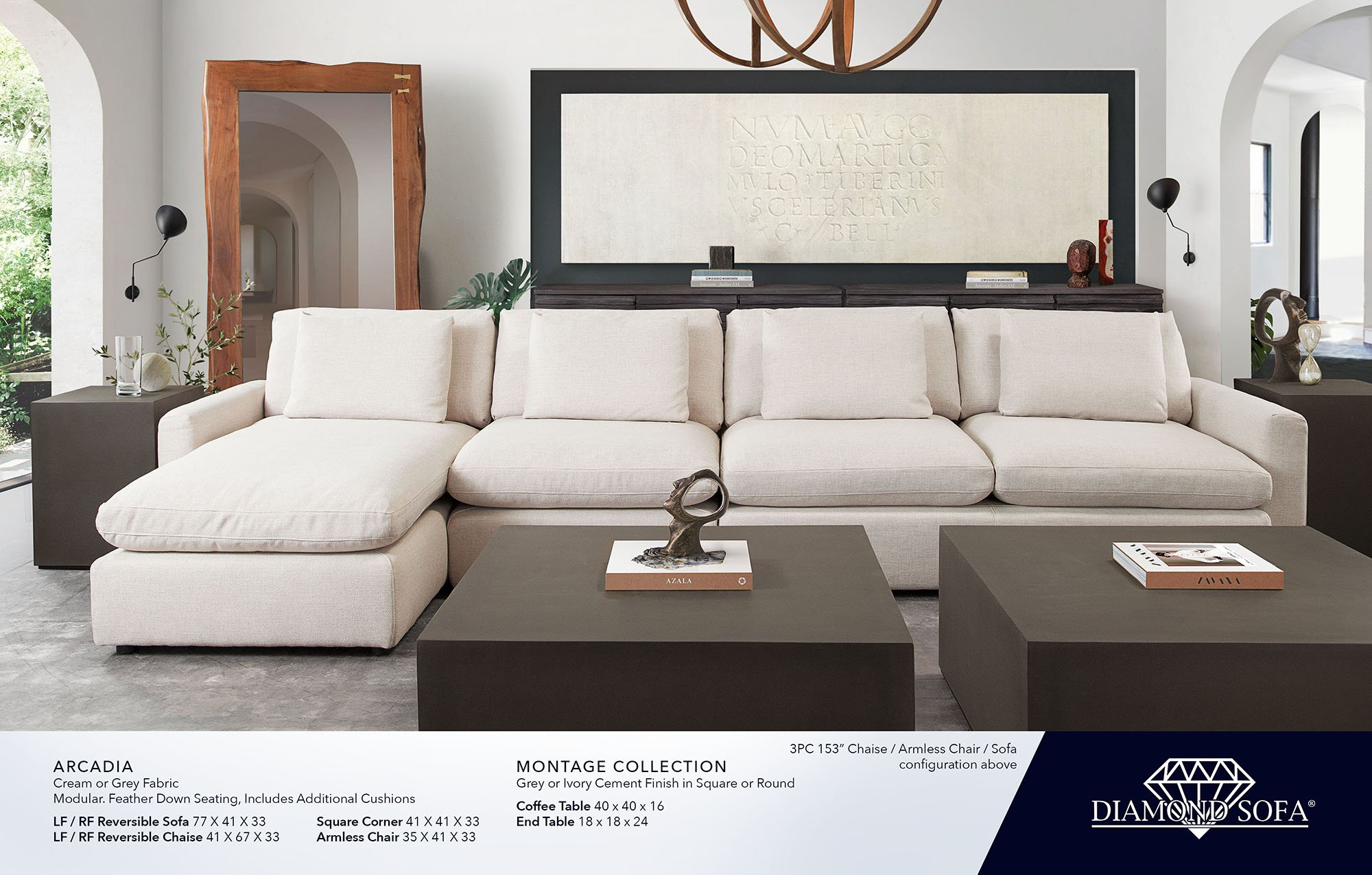 Living Room 2 — Diamond Sofa throughout Arcadia 2Pc Reversible Chaise Sectional - Cream