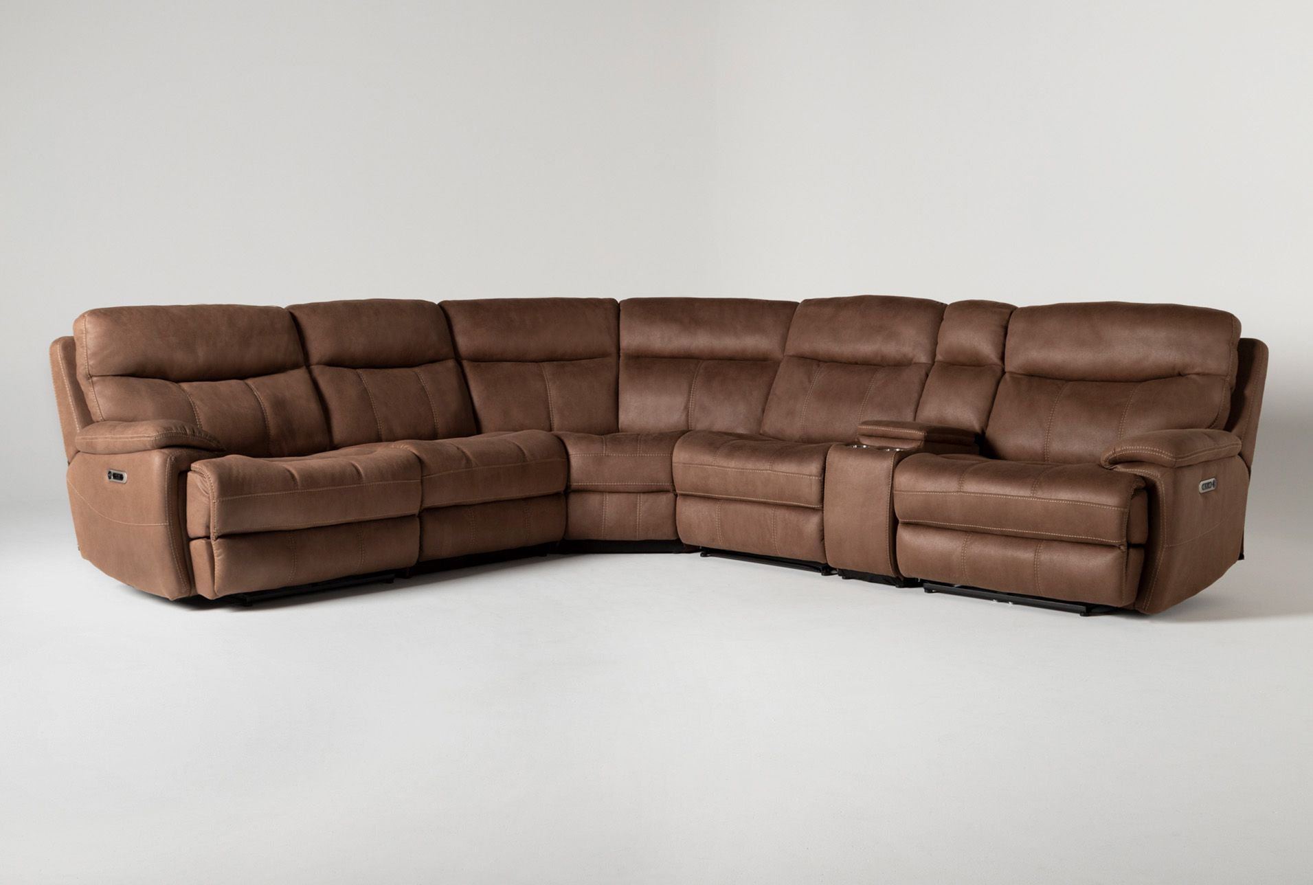 Living Spaces Furniture | Reclining Sectional, Sectional, Sectional ... inside Bowery Hill Transitional 3-Piece Microfiber Reclining Sectional In Cocoa Brown