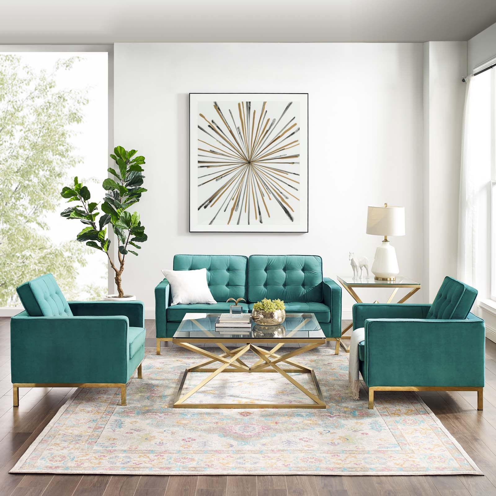 Loft Gold Stainless Steel Leg Performance Velvet 3 Piece Set In Gold ... in Unveiling the Elegance of the Nervo Velvet Sofa Set A Design Journey