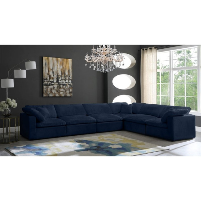 Maklaine Contemporary Navy Velvet Down Filled Overstuffed Modular ... intended for Maklaine Sofa Care and Maintenance Keeping Your Velvet Pristine