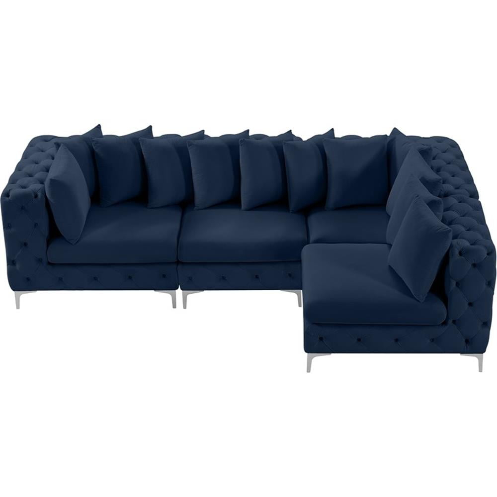 Maklaine Modern / Contemporary Navy Velvet Modular Sectional - Walmart.com regarding Maklaine Modern / Contemporary Navy Finish Velvet Modular Sofa