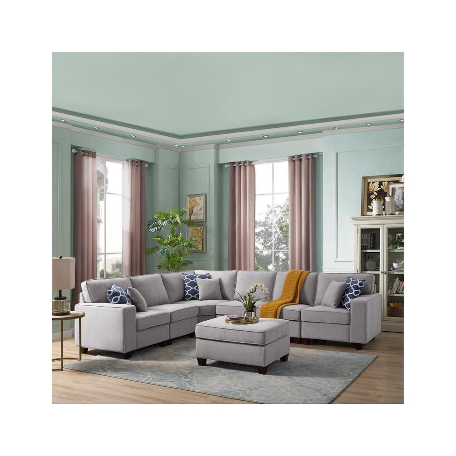 Maykoosh Gothic Glamour Light Gray Linen 7Pc Modular L-Shape Sectional ... for Casanova Light Gray Linen 7Pc Modular L-Shape Sectional Sofa With Ottoman