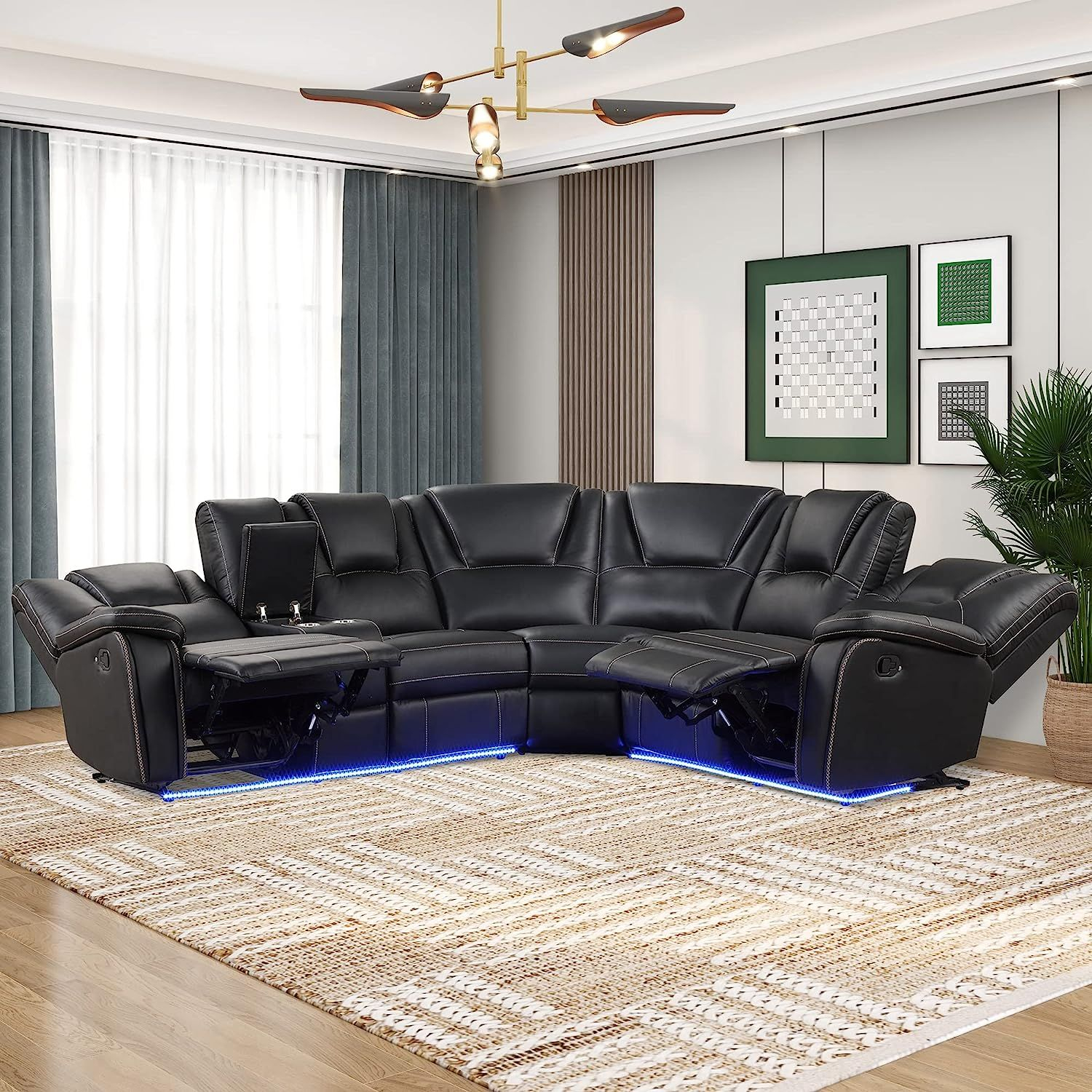 Melpomene Reclining Sectional Sofa Set, L-Shaped Faux Leather Corner ... in Maximizing Comfort and Space The Modern Design of the Bowery Hill Sectional