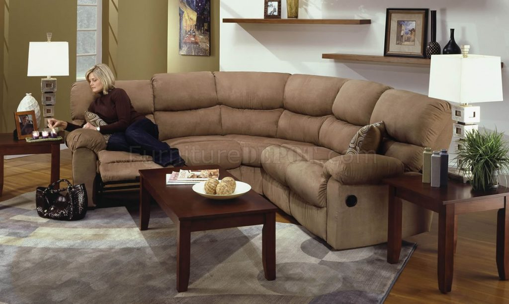 Microfiber Sectional Couch With Recliner Camel Microfiber Reclining ... inside Bowery Hill Transitional 3-Piece Microfiber Reclining Sectional In Cocoa Brown