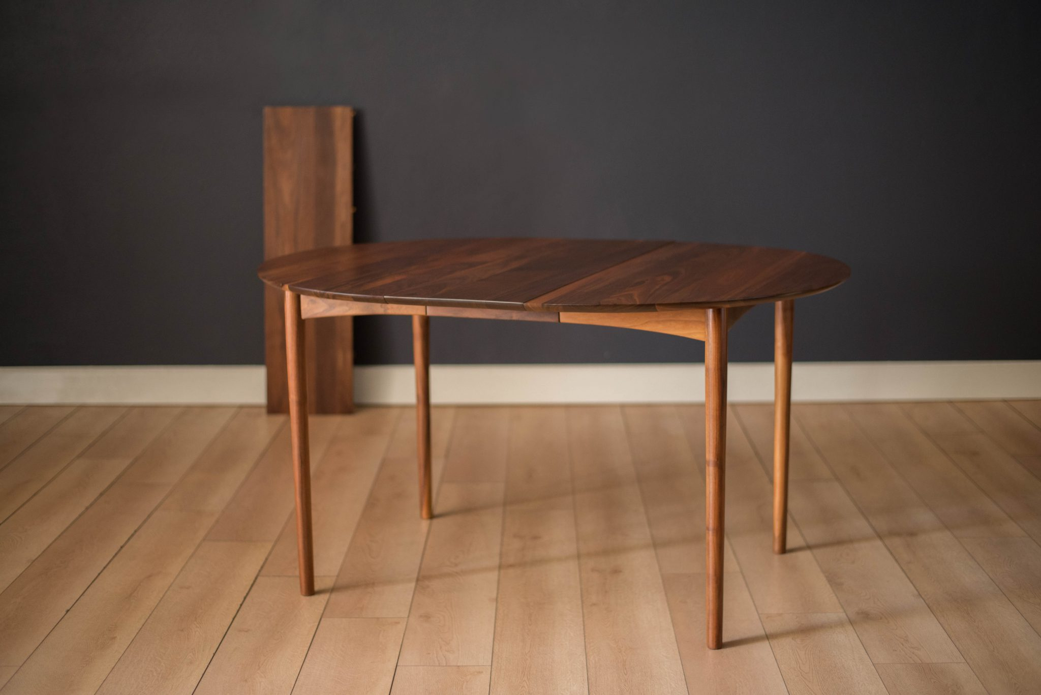 Mid-Century Modern Solid Walnut Round Extension Dining Table - Mid ... pertaining to 75" Mid-Century Wood Dining Table In Walnut