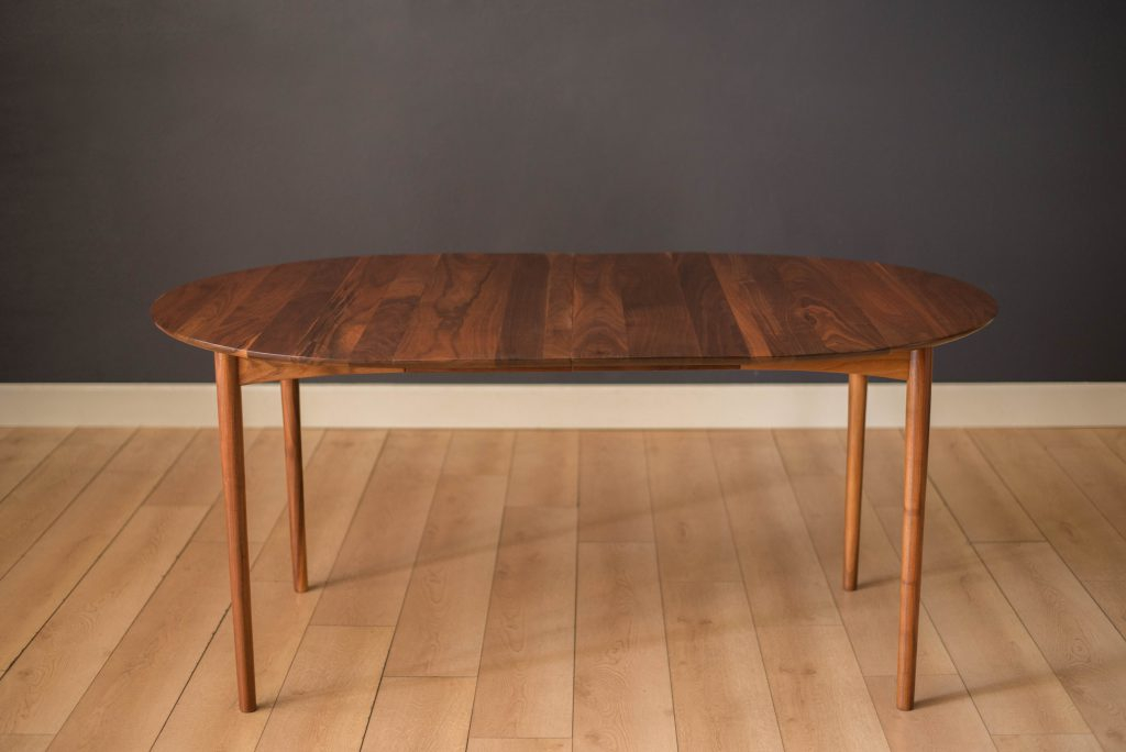 Mid-Century Modern Solid Walnut Round Extension Dining Table - Mid ... pertaining to 75" Mid-Century Wood Dining Table In Walnut