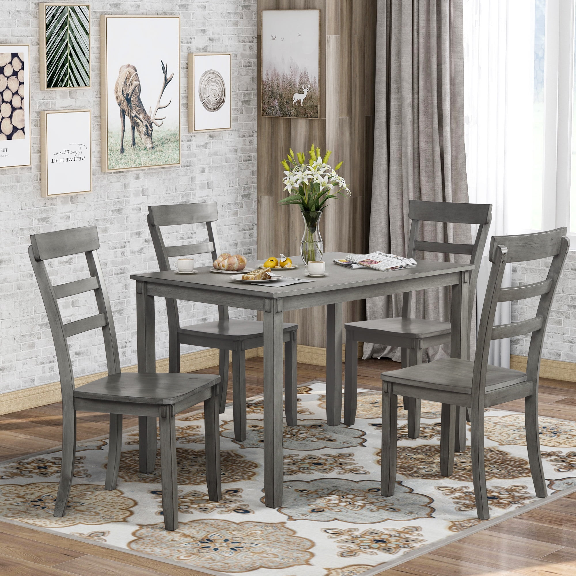 Modern 5 Piece Dining Sets, Urhomepro Wooden Dining Table Set For 4 ... for 5-Piece Dining Set, Table, 4 Wood Chairs With Cushion
