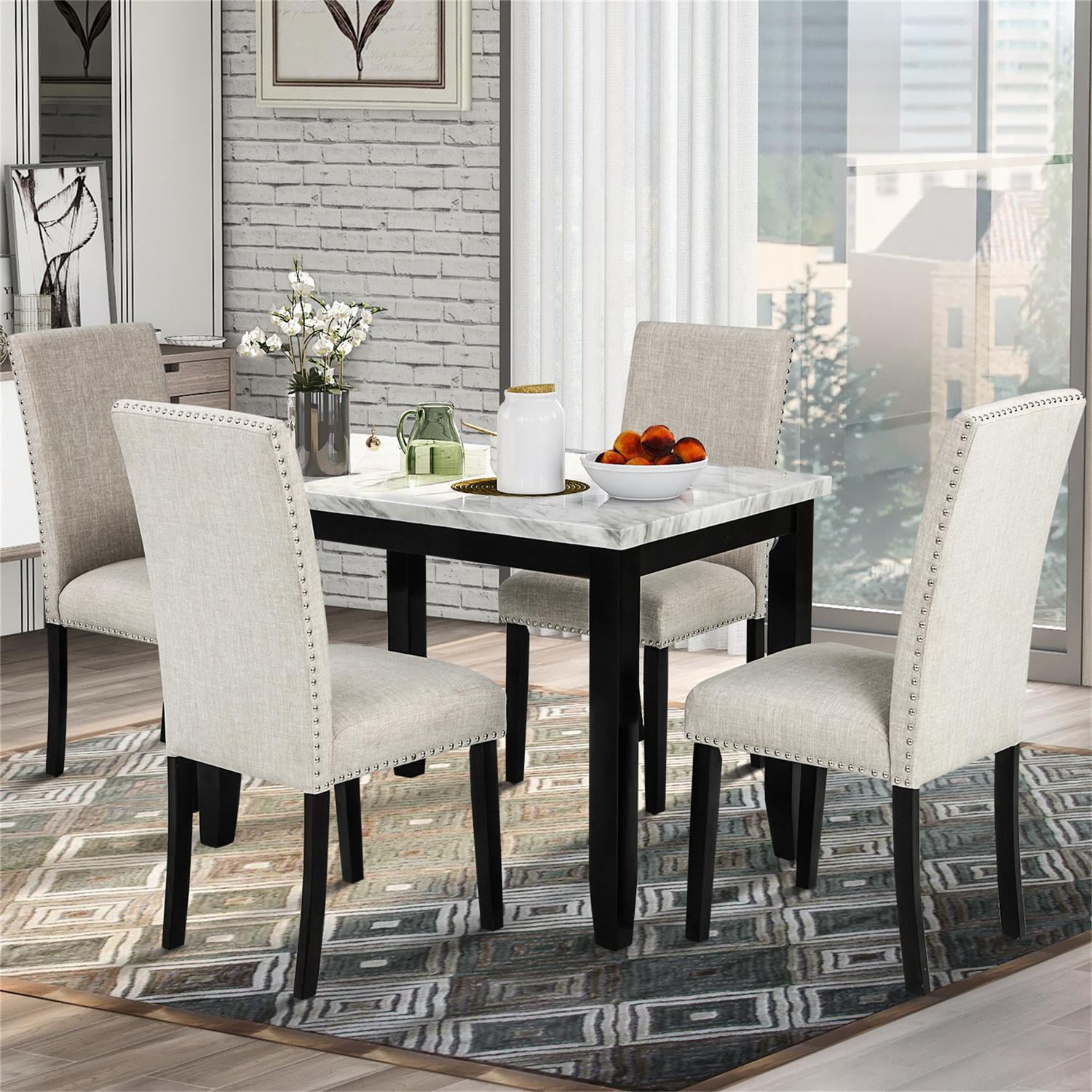 Modern 5 Piece Dining Table Sets, Faux Marble Counter Height Kitchen ... inside Maintaining Your 5-Piece Kitchen Table and Chair Set for Years of Enjoyment