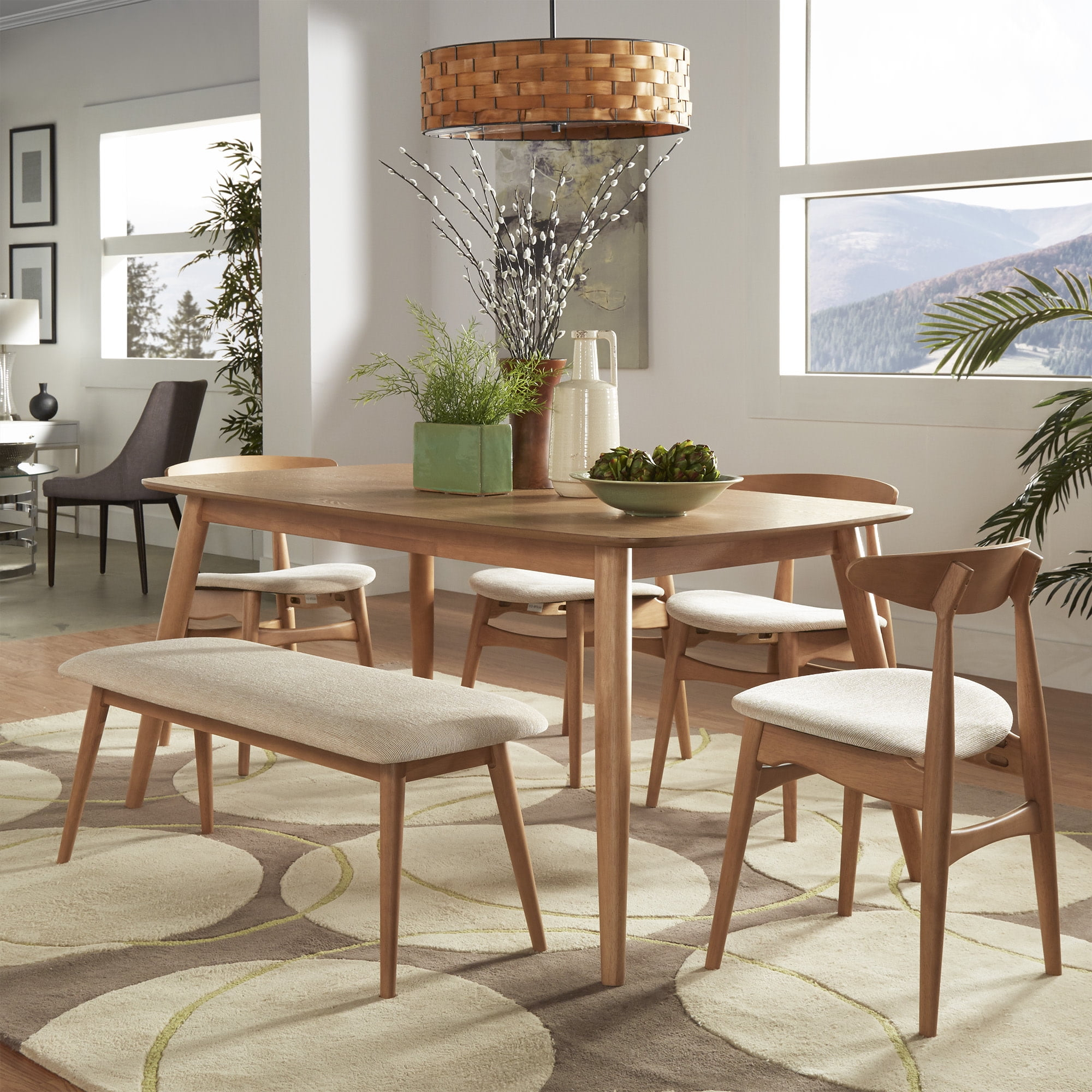 Modern Kitchen Table Set - Image To U in 6-Piece Dining Room Set With Kitchen Tables And 4 Wood Chairs Plus Bench