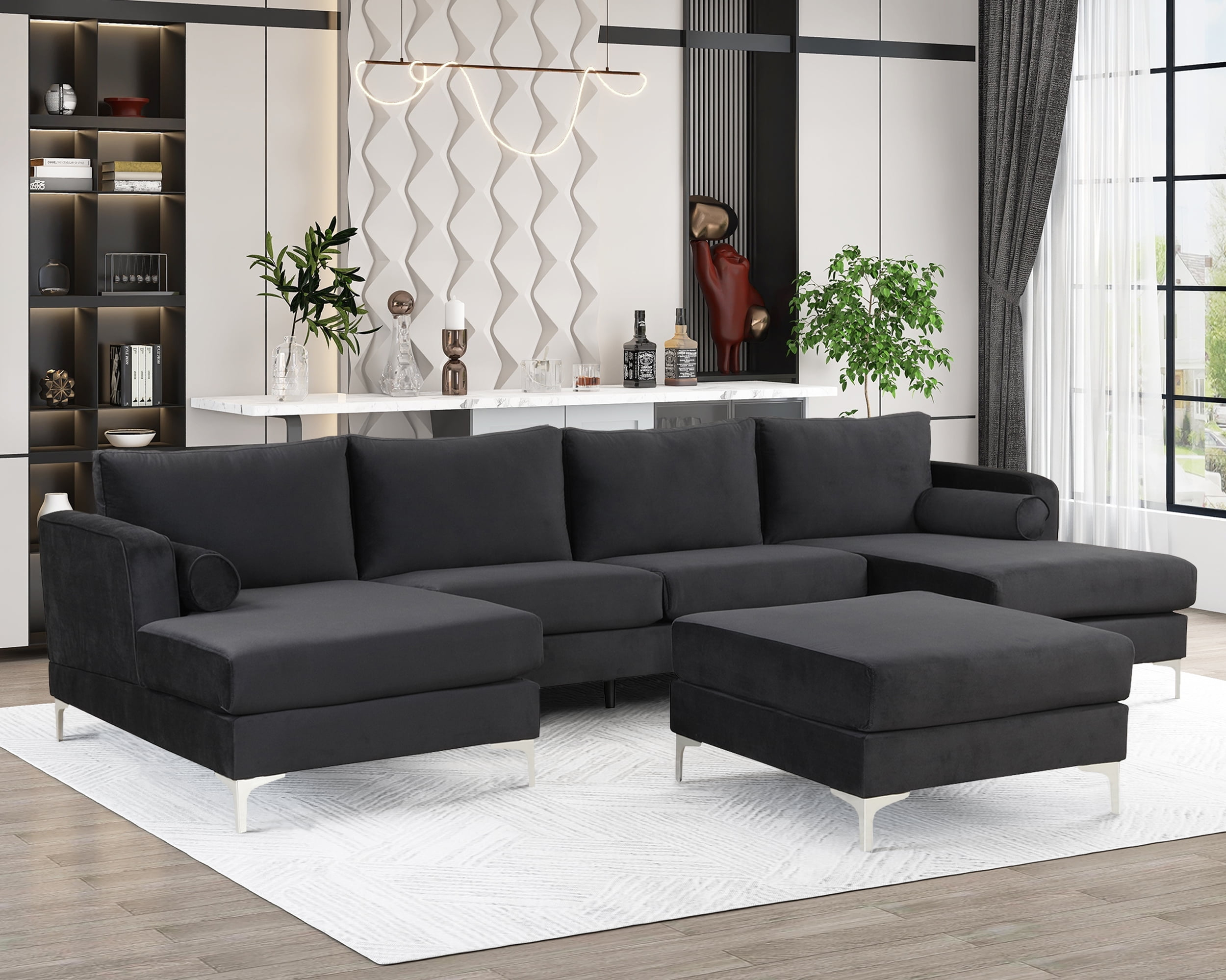 Modern Large Velvet U-Shape Sectional Sofa With With Ottoman,Reversible ... for Decoding the Anatomy of a Perfect Home Theater Setup for Immersive Experiences