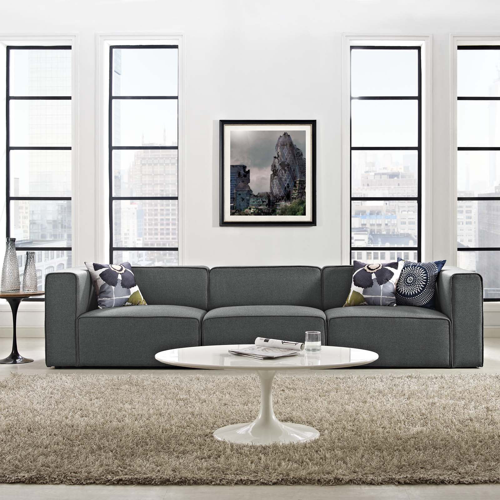 Modern Modway Mingle 3Pc Upholstered Fabric Sectional Sofa Set, Gray ... in Coaster David 3-Piece Modern Fabric Upholstered Sectional In Gray