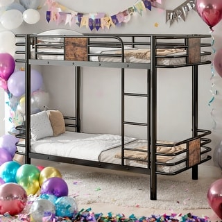 Modern Twin Xl Over Twin Xl Metal Bunk Bed With Mdf Board Guardrail And ... intended for Gewnee Twin Xl Over Twin Xl Metal Bunk Bed