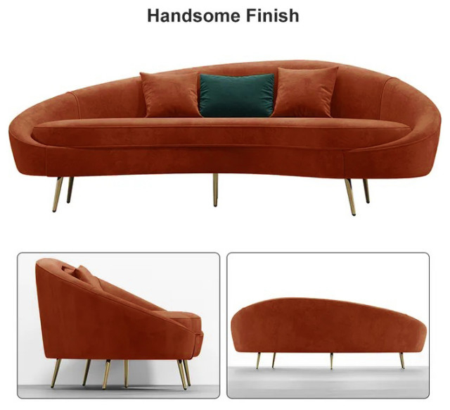 Modern Velvet Curved Sofa 3-Seater Sofa Toss Pillow Included, Medium ... intended for 52" Dark Purple Velvet Curved Striped Sofa And Toss Pillows With Platinum Legs