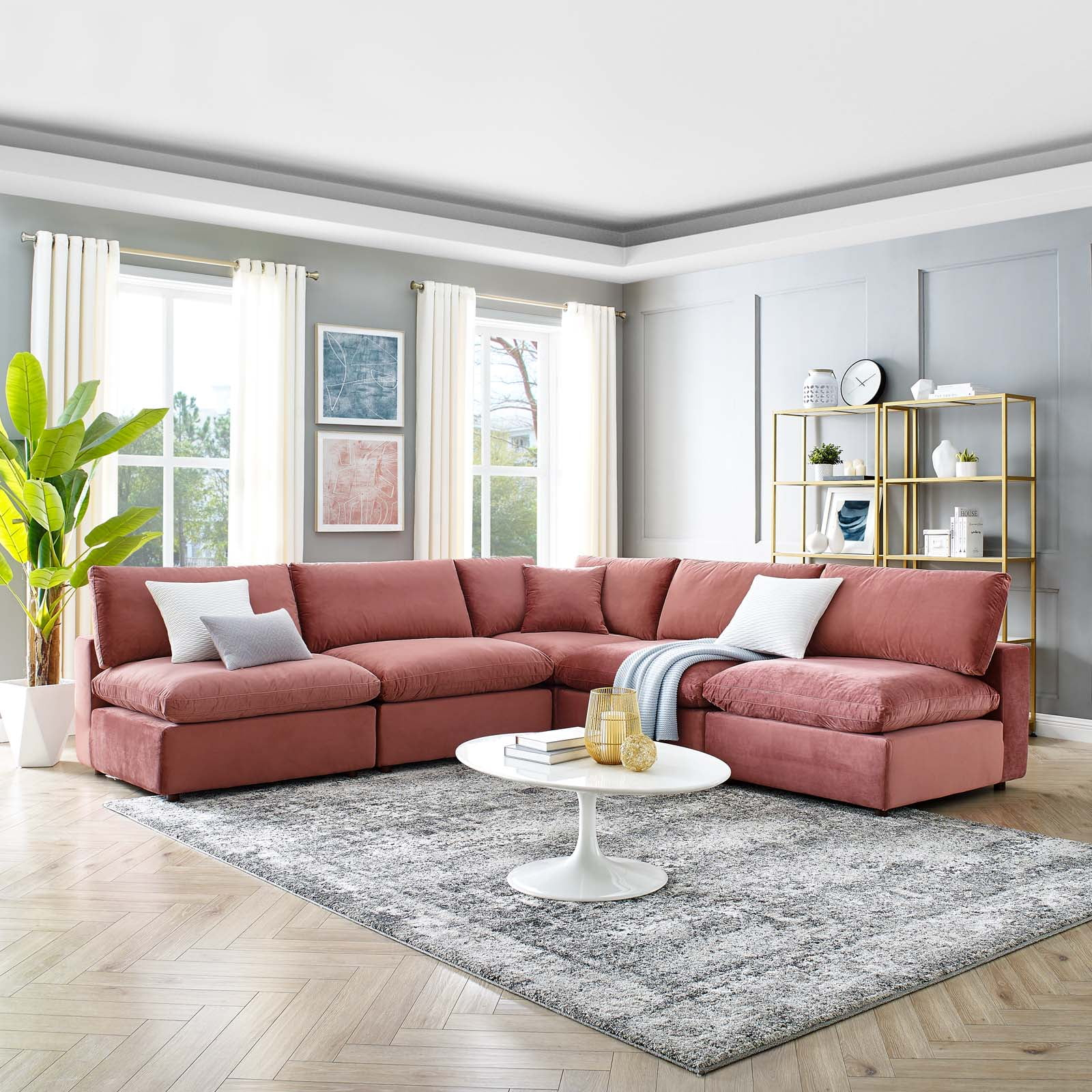 Modway Commix 5-Piece Down Filled Overstuffed Performance Velvet ... intended for Commix Down Filled Overstuffed 5 Piece 5-Piece Sectional Sofa