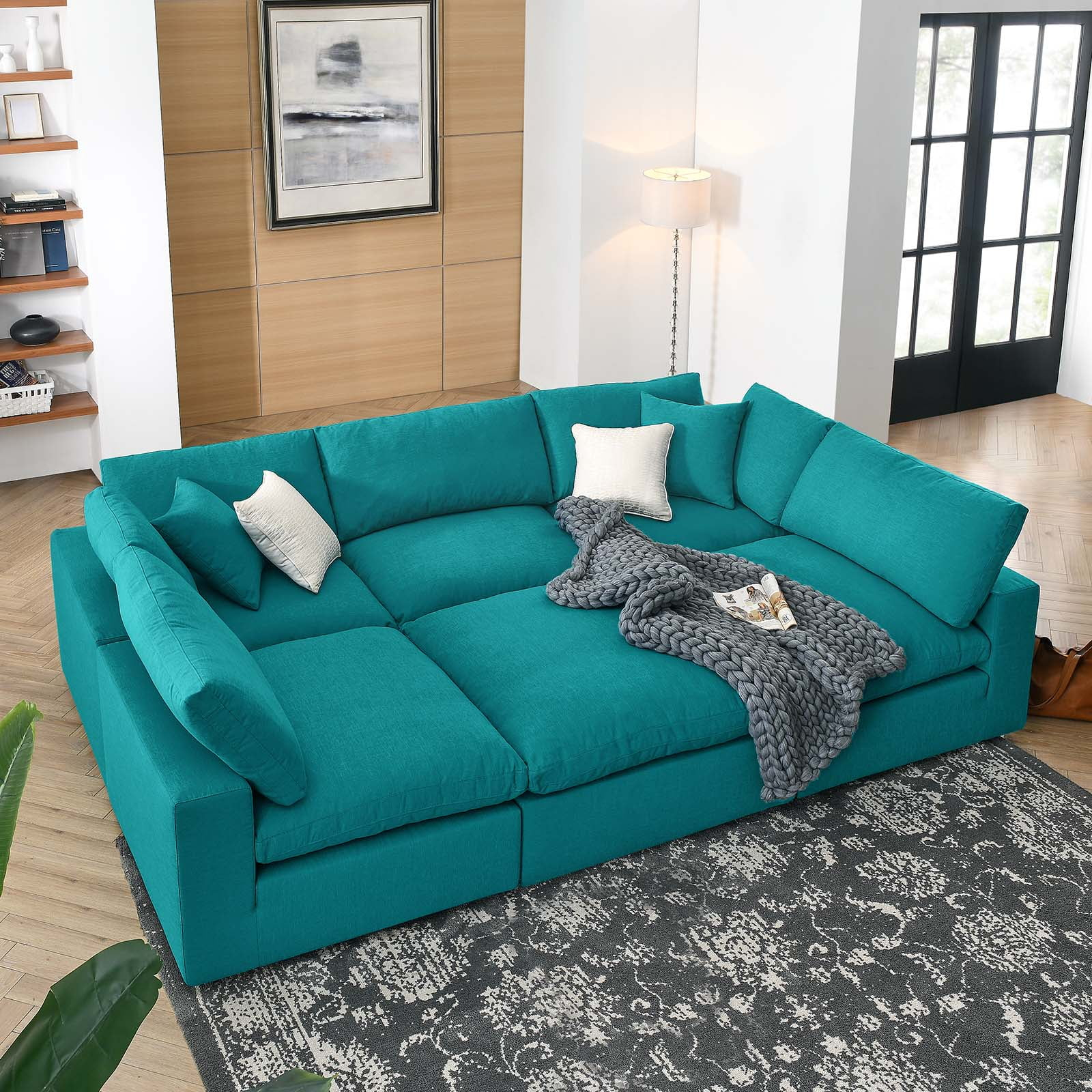 Modway Commix Down Filled Overstuffed 6-Piece Sectional Sofa In Teal ... with regard to Commix Down Filled Overstuffed 6 Piece Sectional Sofa Set Teal