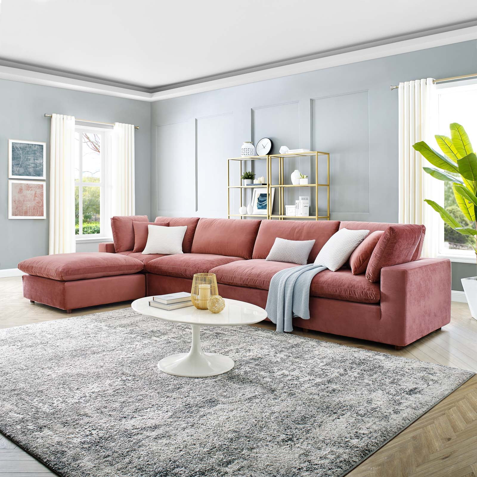 Modway Commix Down Filled Overstuffed Performance Velvet 5-Piece ... within Unveiling the Cozy Comfort of the Commix Down Filled Sectional Sofa