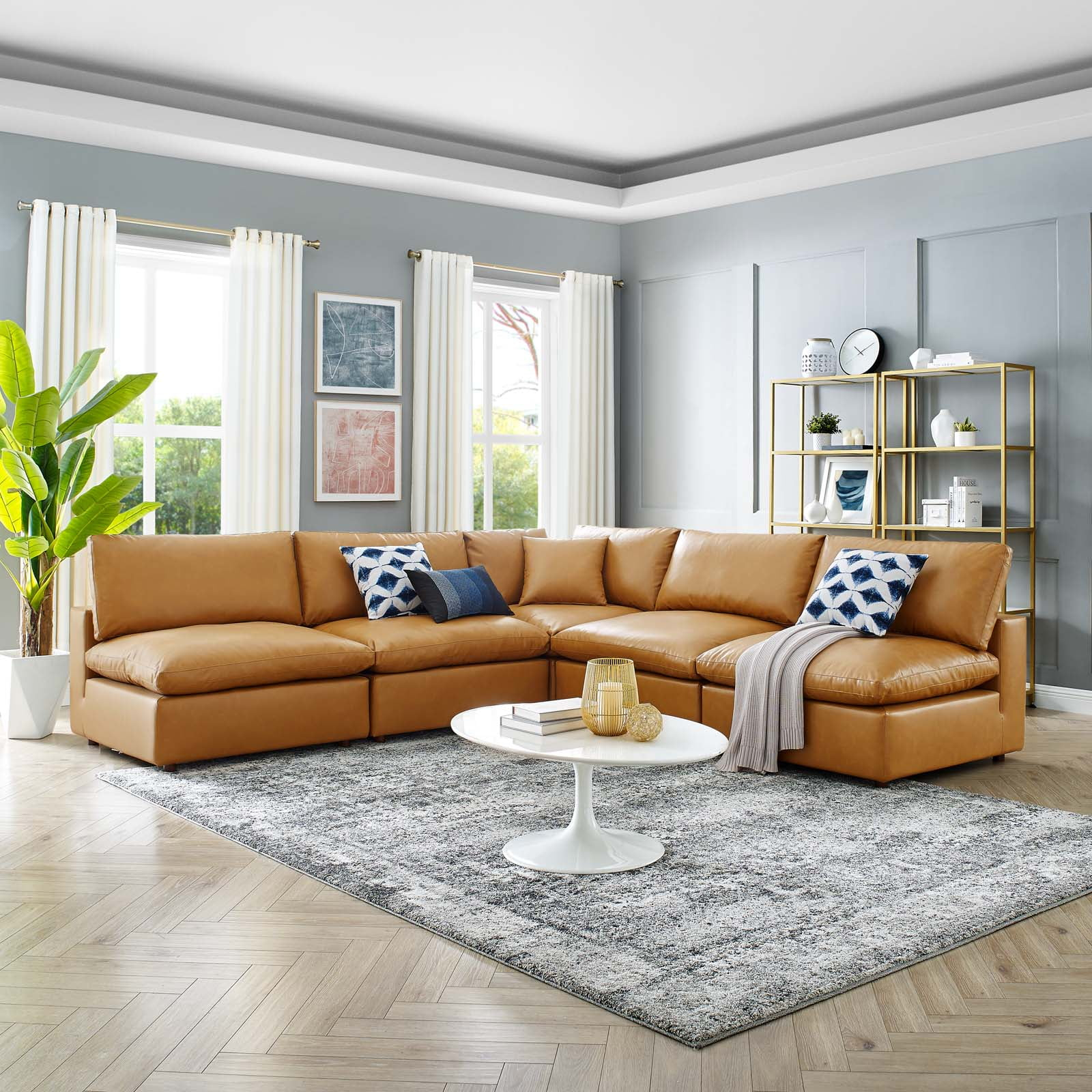 Modway Commix Down Filled Overstuffed Vegan Leather 5-Piece Sectional ... for Unveiling the Cozy Comfort of the Commix Down Filled Sectional Sofa