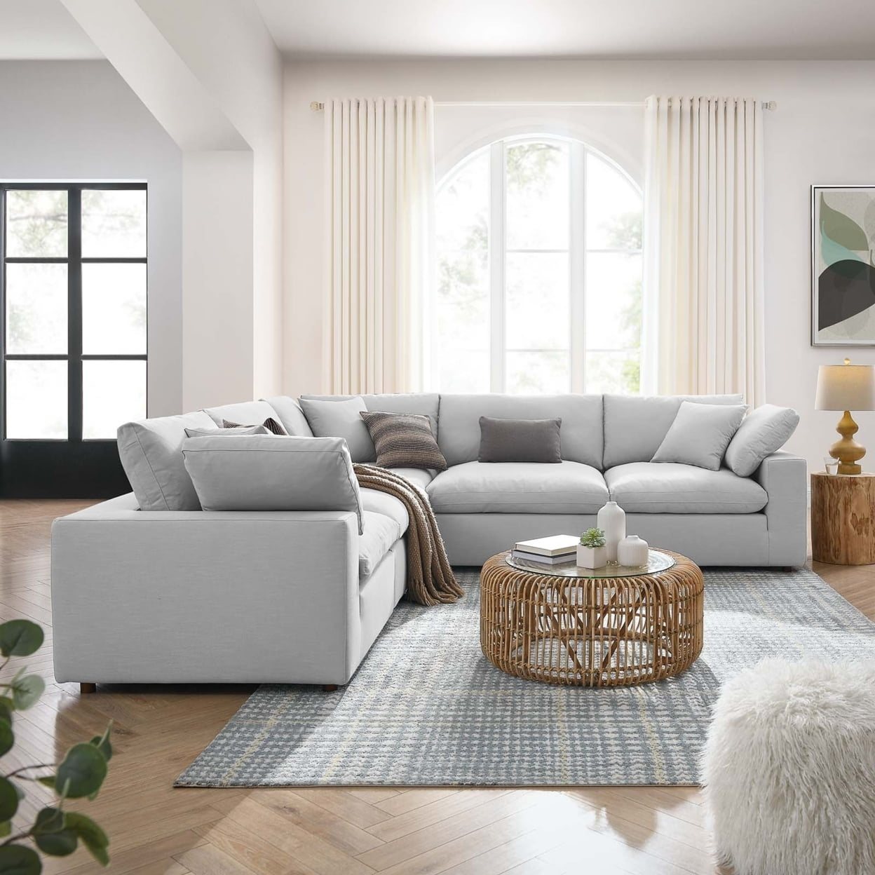 Modway Large Deep Commix 5-Piece Fabric Down Filled Corner Sectional ... pertaining to Commix Down Filled Overstuffed 5 Piece 5-Piece Sectional Sofa
