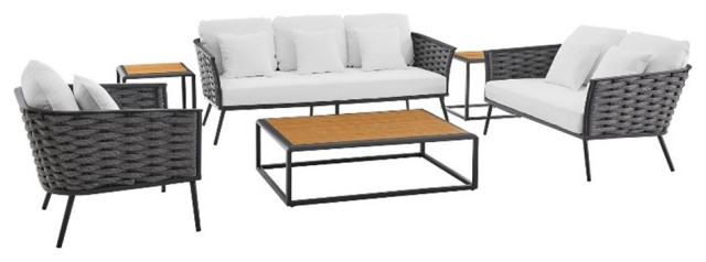 Modway Stance 6-Piece Aluminum & Fabric Patio Sofa Set In Gray/White ... with regard to Modway Stance 6-Piece Aluminum & Fabric Patio Sofa Set In White/Gray