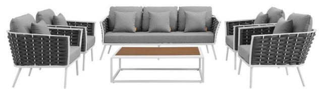 Modway Stance 6-Piece Aluminum & Fabric Patio Sofa Set In White/Gray ... with Modway Stance 6-Piece Aluminum & Fabric Patio Sofa Set In White/Gray