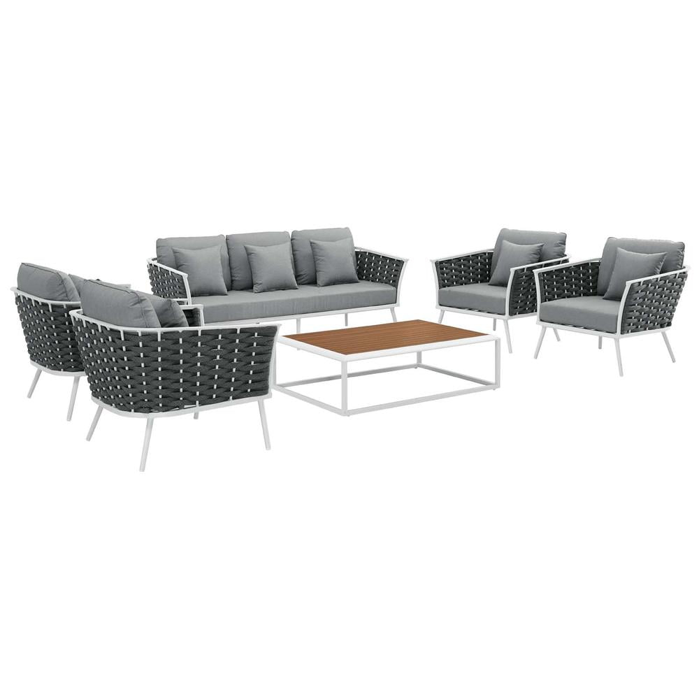 Modway Stance 6-Piece Aluminum & Fabric Patio Sofa Set In White/Gray ... with regard to Unveiling the Modway Stance Patio Set A Deep Dive into Design and Durability