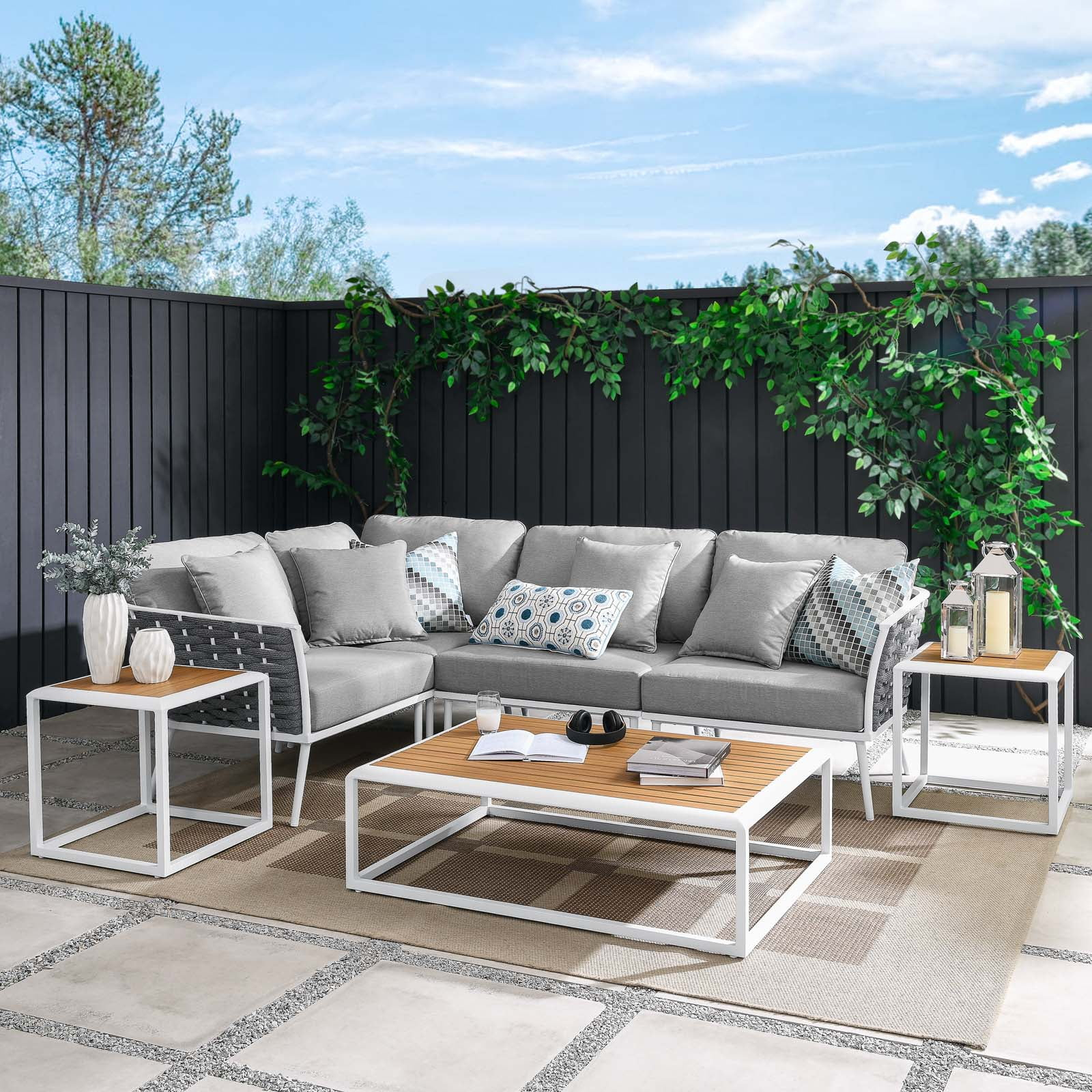 Modway Stance 7 Piece Outdoor Patio Aluminum Sectional Sofa Set In ... intended for Unveiling the Modway Stance Patio Set A Deep Dive into Design and Durability