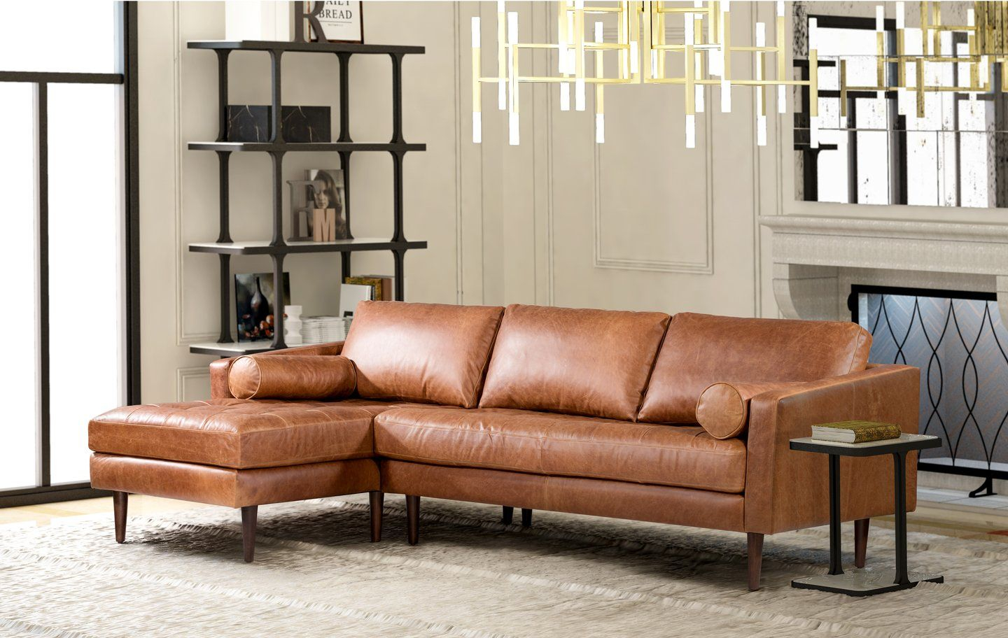 Napa Left Sectional Sofa In Cognac Tan Leather Sectional Sofa, Modern ... intended for The Chesterfield Legacy Exploring Design and Durability