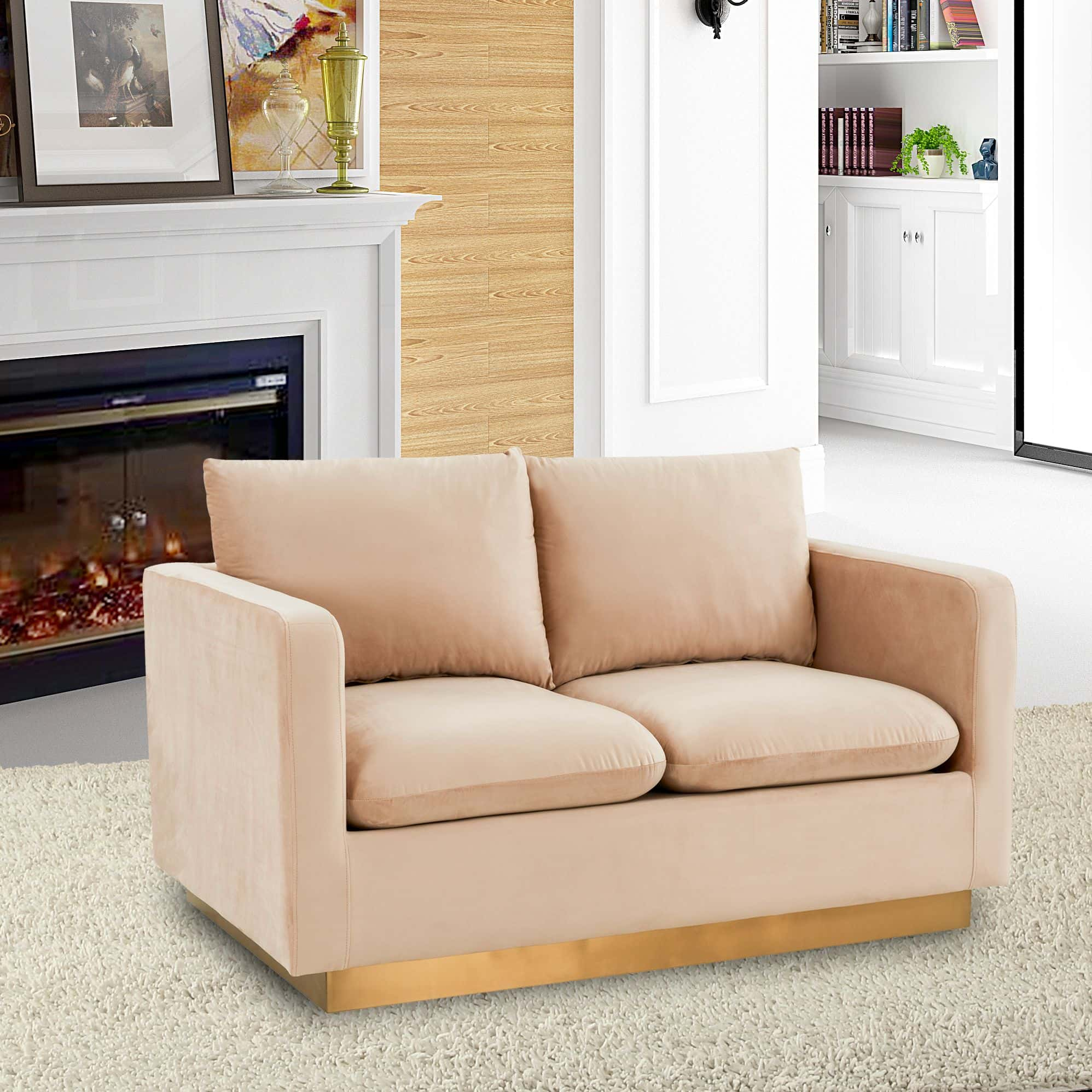 Nervo Modern Mid-Century Upholstered Velvet Loveseat W/Gold Frame ... pertaining to Nervo Velvet 3-Piece Living Room Sofa Set With Gold Frame Beige