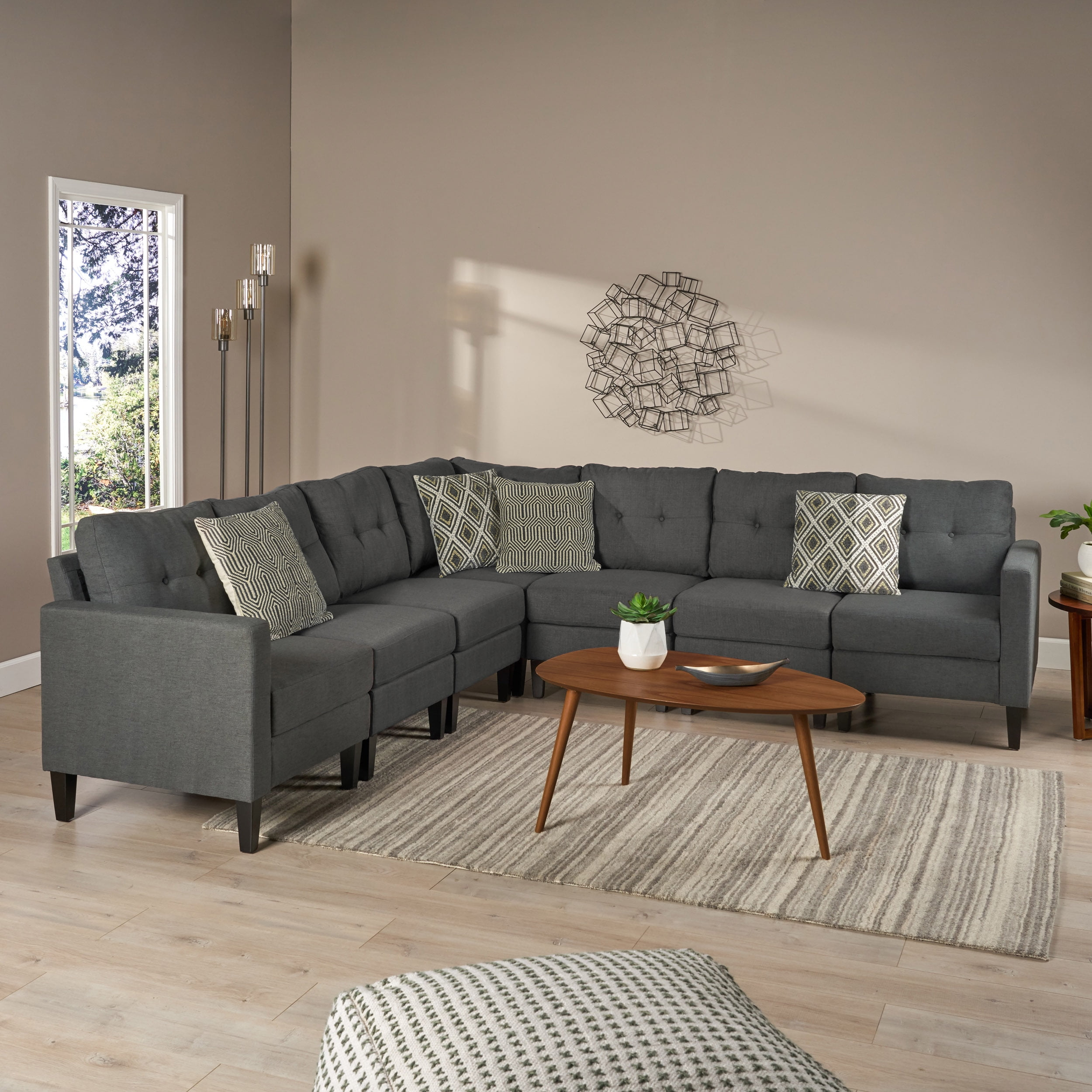 Noble House Miller Mid Century Modern Fabric Extended Sectional Sofa ... pertaining to Beyond Aesthetics The Practical Guide to Owning a Gray Sectional Sofa