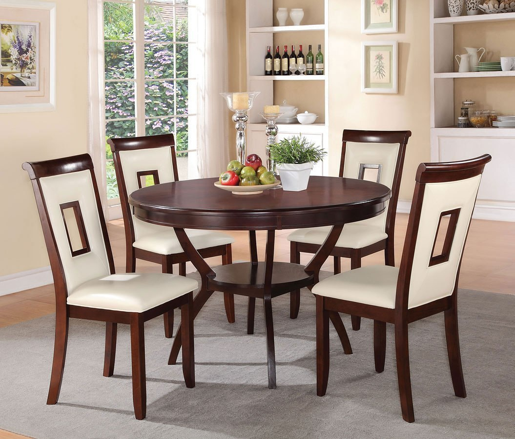 Oswell 5-Piece Dining Room Set W/ Cream Chairs By Acme Furniture ... pertaining to 5-Piece Dining Room Set, Table For Small Spaces And 2 Chairs Also 2 Benches