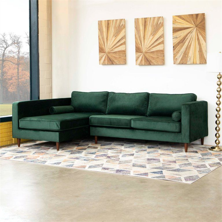 Owen Mid-Century L-Shaped Pillow Back Velvet Left-Facing Sectional In ... with regard to Castle Modern Pillow Back Velvet Right-Facing Upholstered Sectional In Green