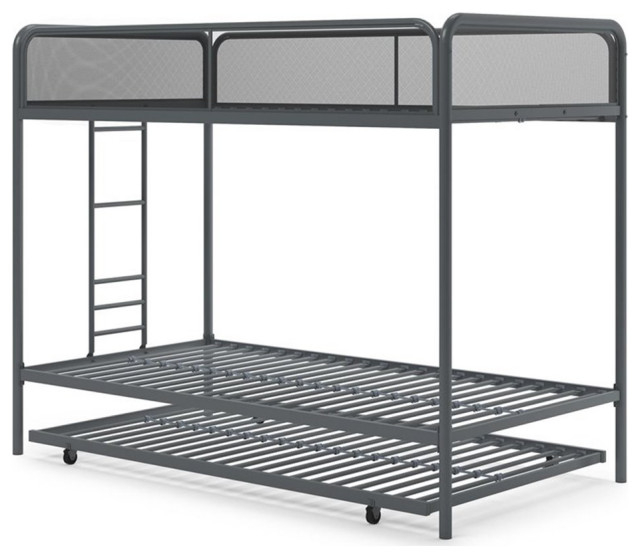 Pemberly Row Modern Metal Triple Twin Bunk Bed In Grey Metal ... with regard to Maximizing Space and Style with the Gunmetal Pemberly Row Bunk Bed