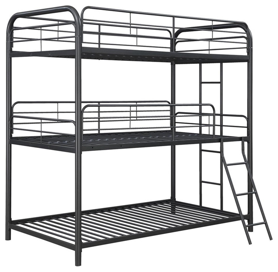 Pemberly Row Triple Twin Farmhouse Metal Bunk Bed With Ladder Gunmetal ... with regard to Pemberly Row Triple Twin Farmhouse Metal Bunk Bed With Ladder Gunmetal