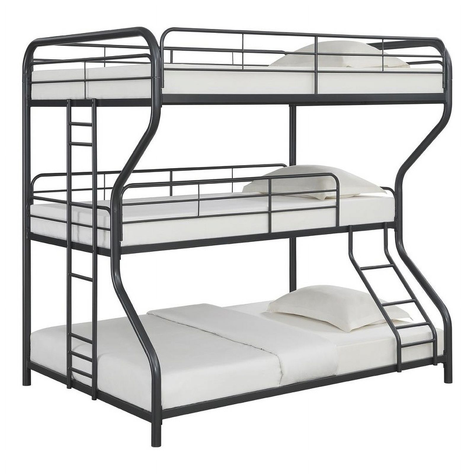 Pemberly Row Triple Twin/Full Farmhouse Metal Bunk Bed With Ladder ... with Pemberly Row Triple Twin Farmhouse Metal Bunk Bed With Ladder Gunmetal