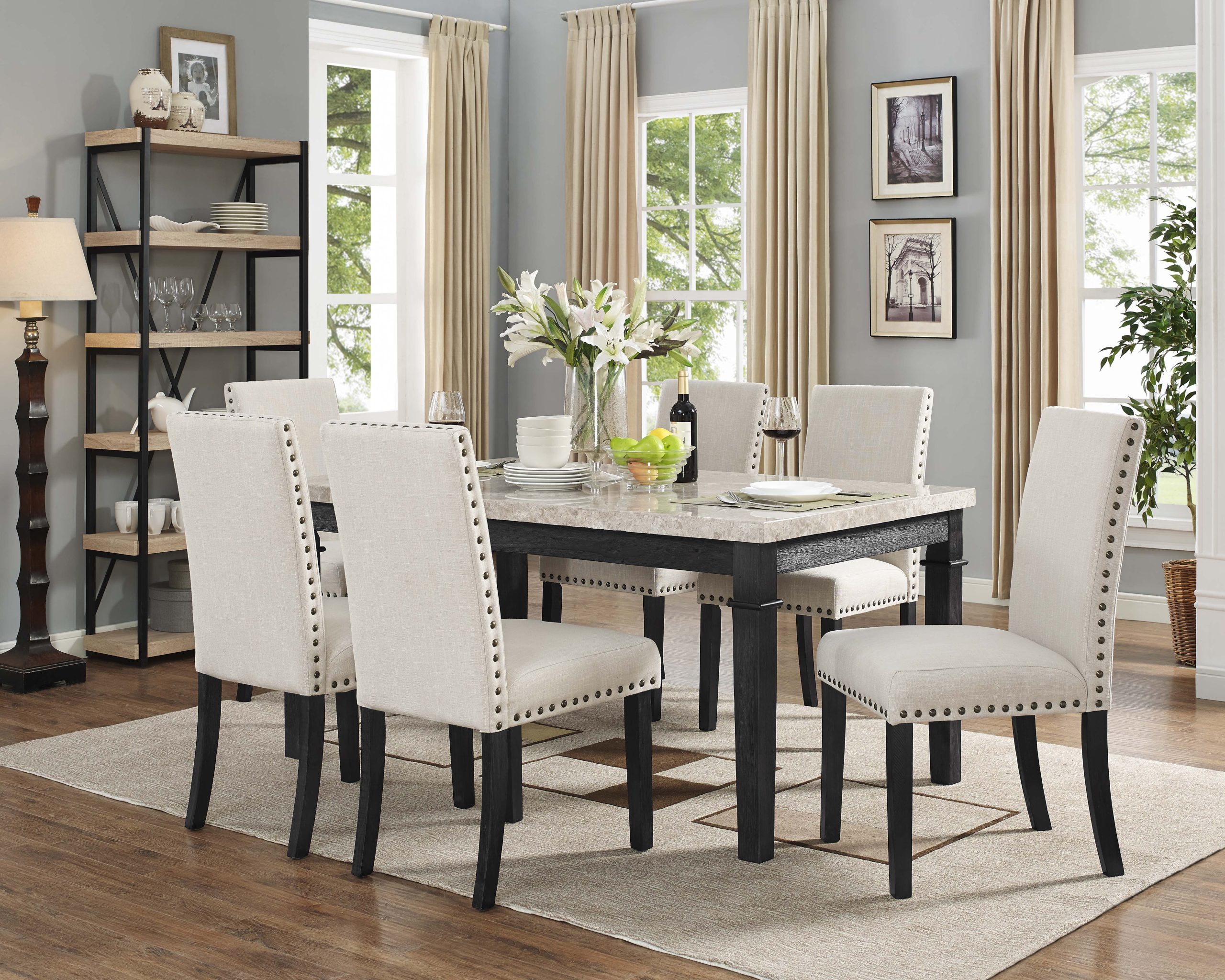 Picket House Furnishings Bradley 7-Piece Dining Set-Table & 6 ... regarding 7-Piece S Dining Set, Table And 6 Kitchen Chairs, Black