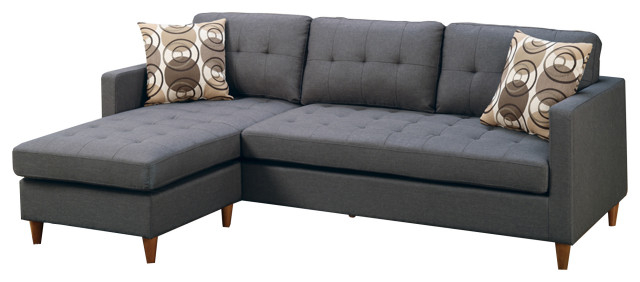 Polyfiber 2 Pieces Sectional With Pillows In Gray - Midcentury ... throughout Benzara Bm168745 Polyfiber Fabric 4 Pieces Sectional With 2 Pillows, Black