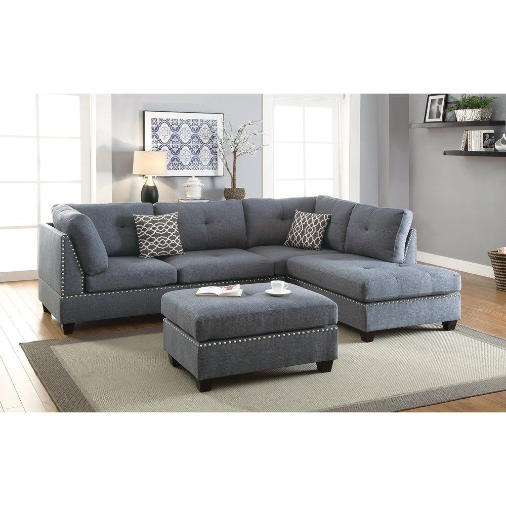 Polyfiber 3 Pieces Sectional Set With Nail Head Trim In Blue Gray ... with regard to Maximizing Comfort and Style with the BM168745 Sectional
