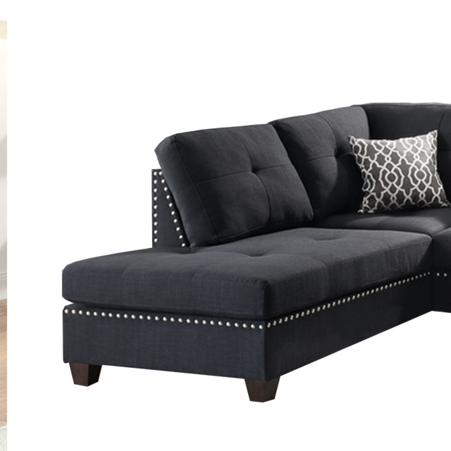 Polyfiber 3 Pieces Sectional Set With Ottoman In Black - Transitional ... for Benzara Bm168745 Polyfiber Fabric 4 Pieces Sectional With 2 Pillows, Black