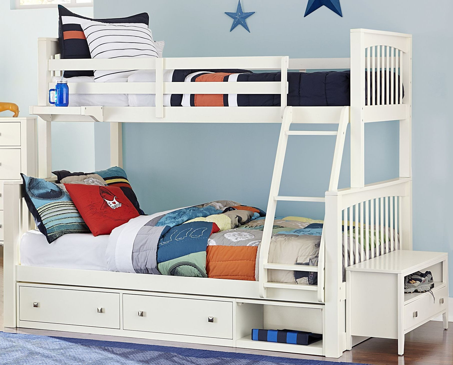 Pulse White Twin Over Full Bunk Bed With Storage, 33050Ns, Ne Kids pertaining to Twin Over Full Bunk Bed With Storage Shelves And Drawers, White