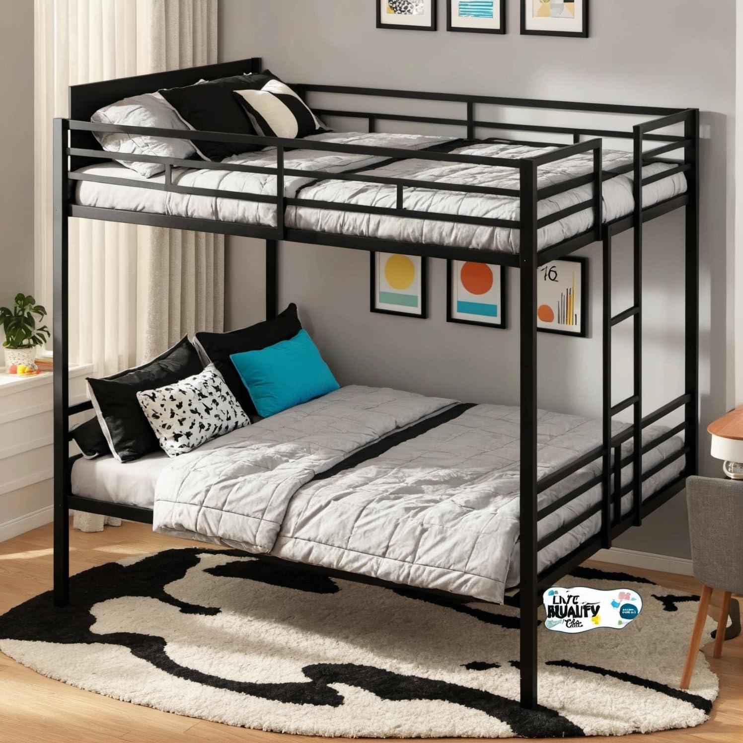 Pvwiik Queen Over Queen Metal Bunk Bed With Convertible 2 Beds For Kids ... intended for Gewnee Queen Over Queen Metal Bunk Bed