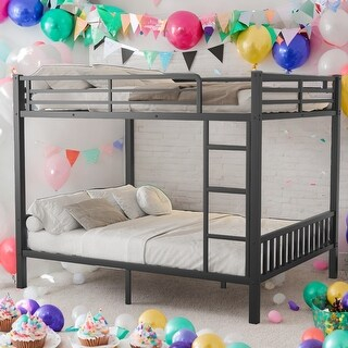 Queen Over Queen Metal Bunk Bed With Guardrails And Ladder,Kids Bed ... with regard to Gewnee Queen Over Queen Metal Bunk Bed